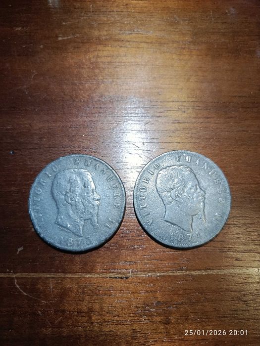 Moedas Antigas 5 Liras Itália séc XIX 1973/4