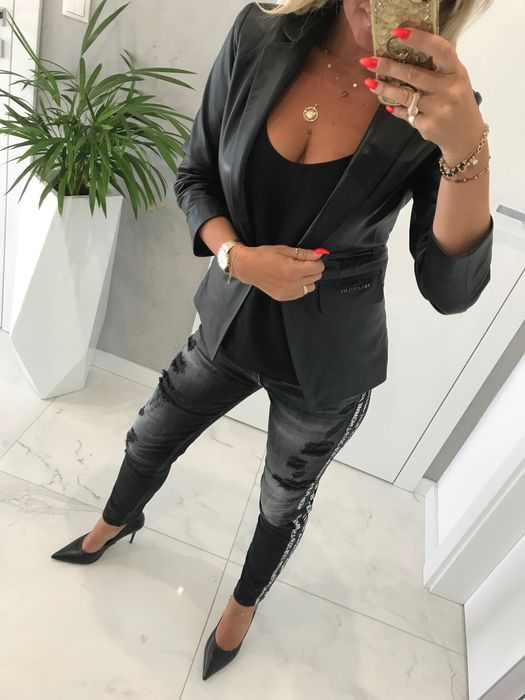 Przecena !!Marynarka skórzana Philipp plein kurtka ramoneska 36 38