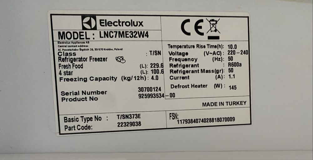 Lodówko zamrażarka ELECTROLUX NO FROST