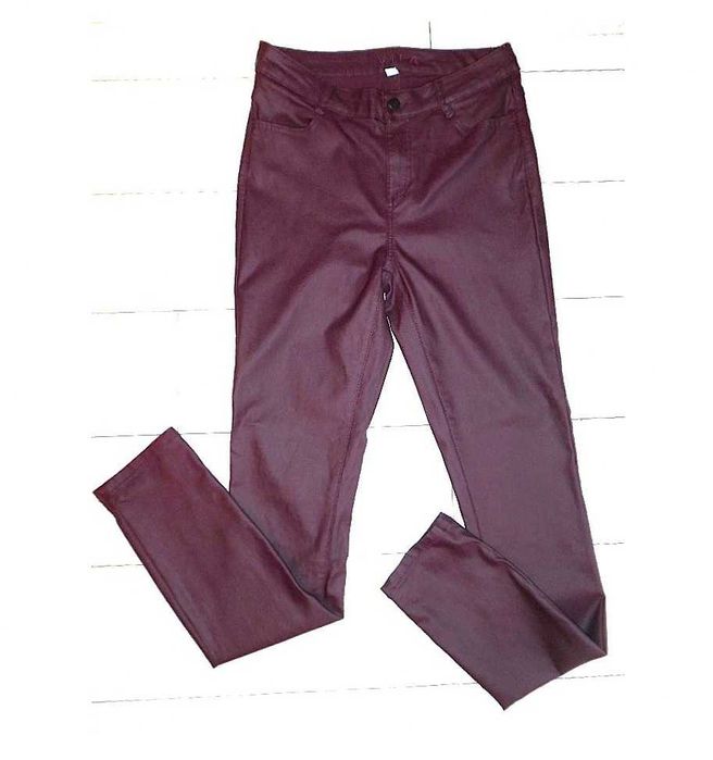 VILA bordowe woskowane spodnie rurki slim 38 - 40 M - L