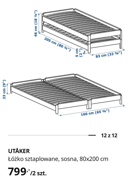 Dwa łóżka drewniane utaker ikea +materace