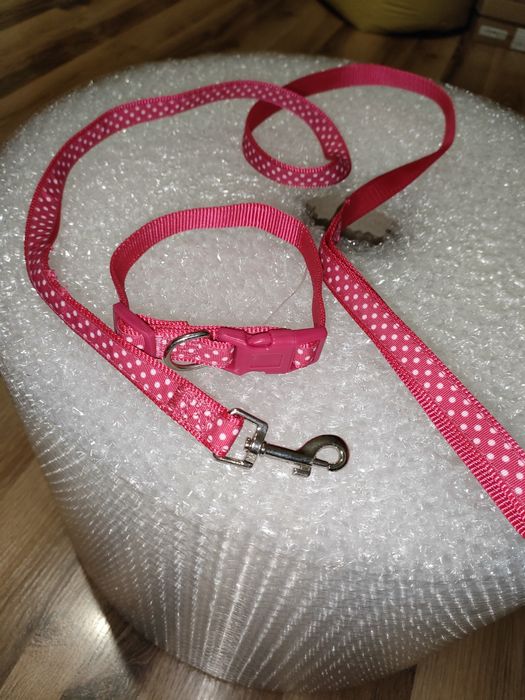 Komplet lollipop smycz i obroża 20-31cm różowa nowa