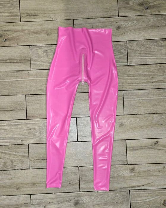 931/ ODRĘKI M leginsy legginsy spodnie latex lateks CHLOROWANY różowe