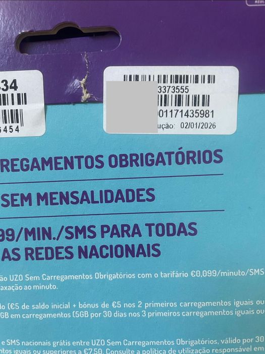 cartões UZO prepago selados, números únicos