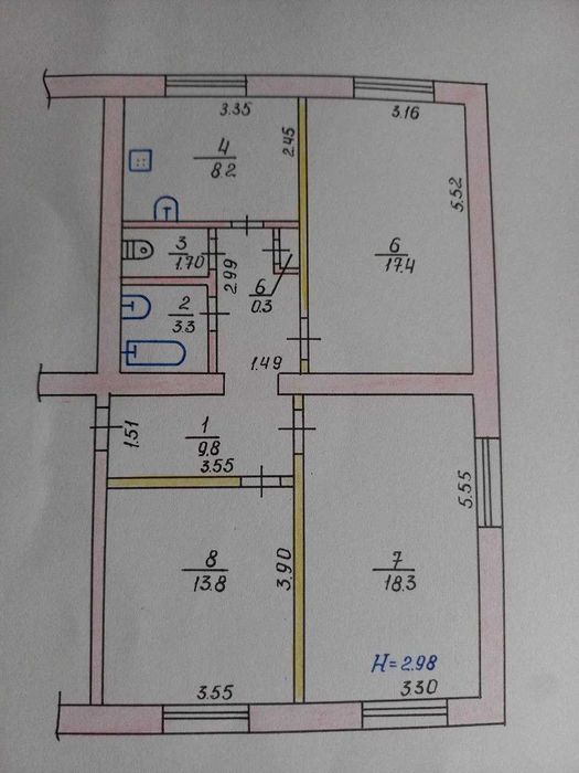Світла 3-кімн сталінка 73 м², 3 поверх, центр 9 кв. ЮГОК, без ріелтора