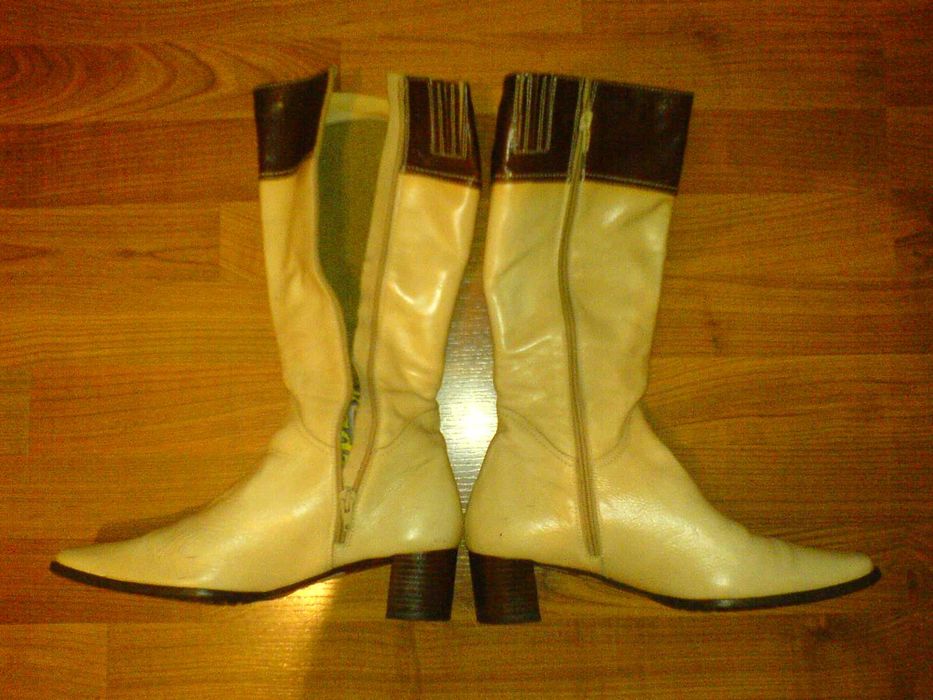 Buty Kozaki Skóra jasny Beż Roz. 39 lekko ocieplone NOWE NIEUŻYWANE