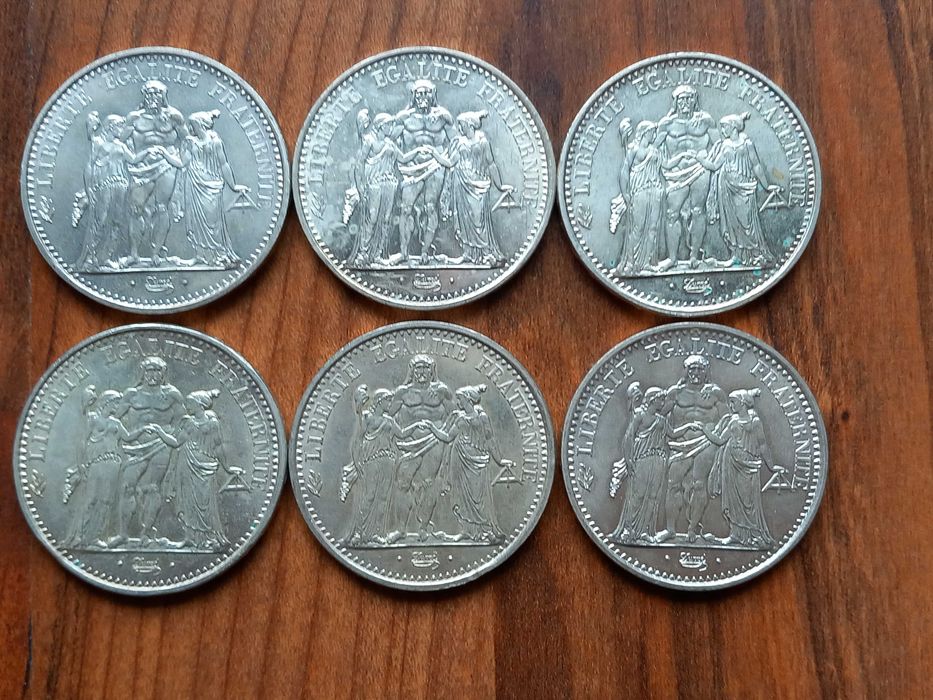 6 Moedas de 10 Francos de Prata - França