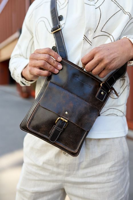 Skórzana torba męska na ramię konduktorka premium ekskluzywna stylowa