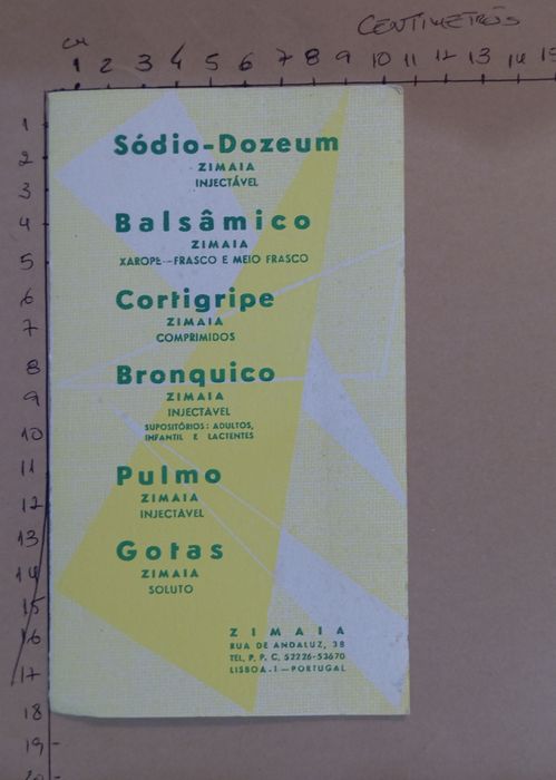 Publicidade antiga de medicamentos em cartão