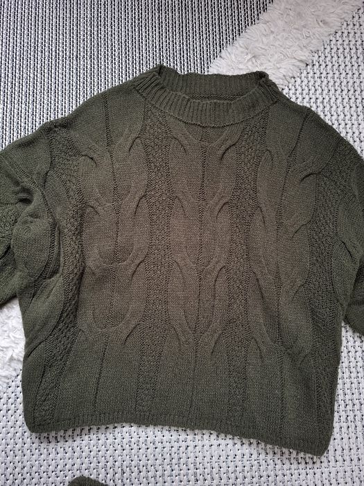 Komplet spódnica swetrowa dzianinowa sweter khaki r. L- XL