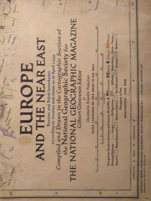 Mapa Europe and the Near East- National Geografic Copyright 1949