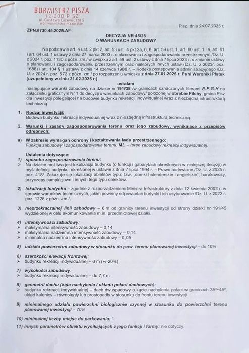 Działka Budowlana Mazury  Sprzedam  Zamienię  Jezioro Roś w Pilchy