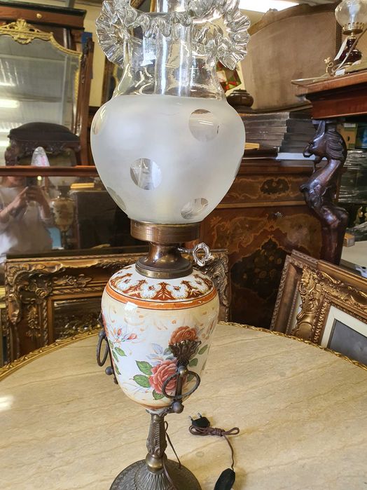 Lampa porcelana, mosiądz 66 cm