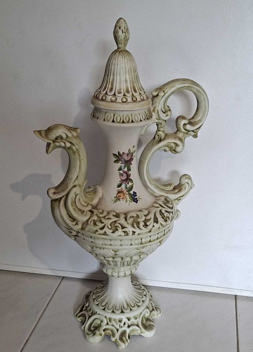 Soberbo Jarrão de Cerâmica, antigo, pintado à mão - 50cm