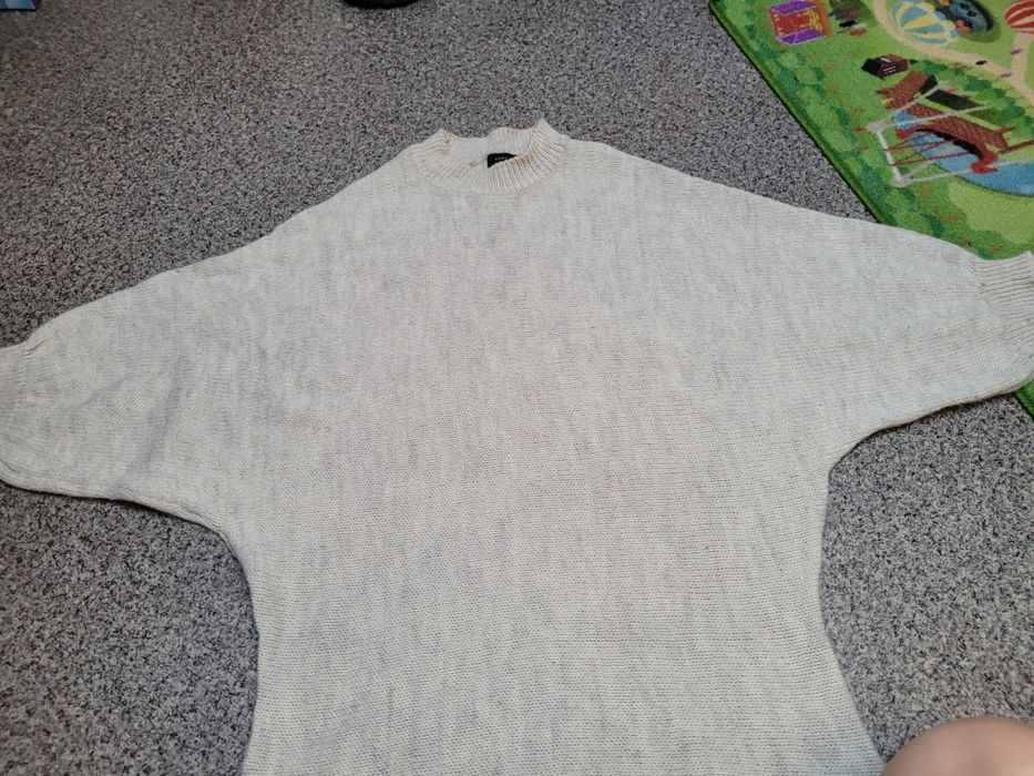 Sweter nietoperz ze stójką krótki rękaw ciepły z wełną i alpaką