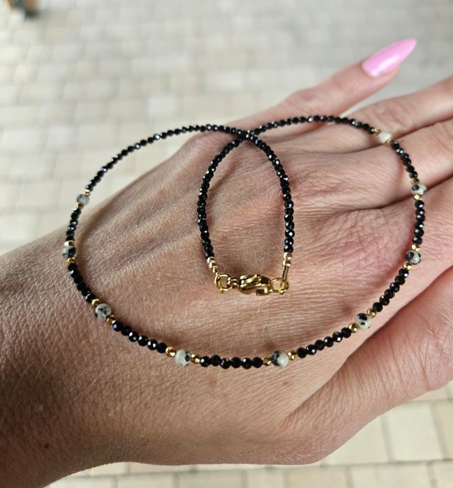 Naszyjnik Choker z Kamieni Naturalnych Spinel Jaspis Dalmatyński Hemat