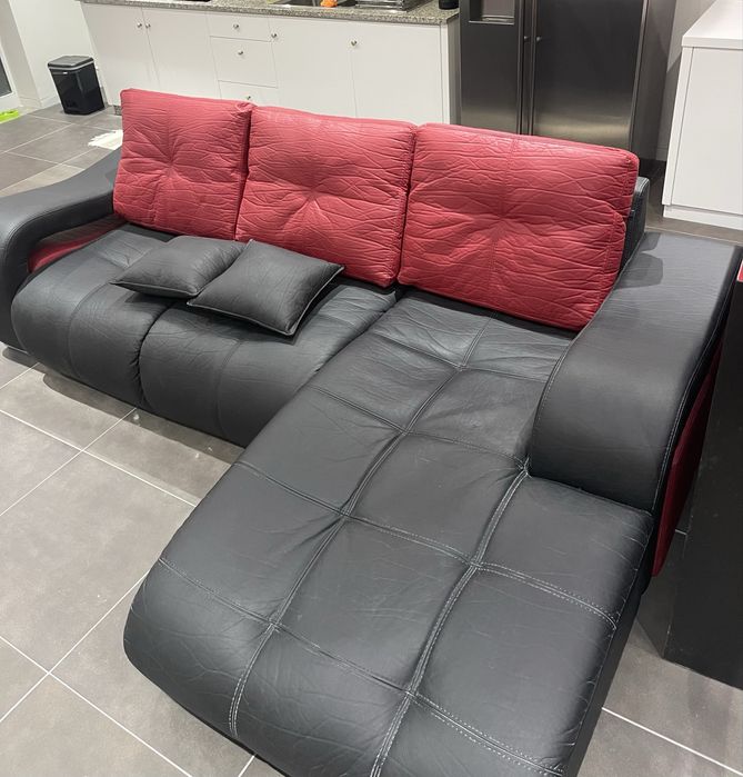 Sofá de Pele com Chaise Longue