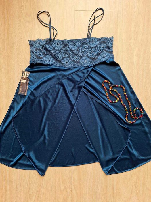 Маленькая шелковая комбинация S Цвет морской волны