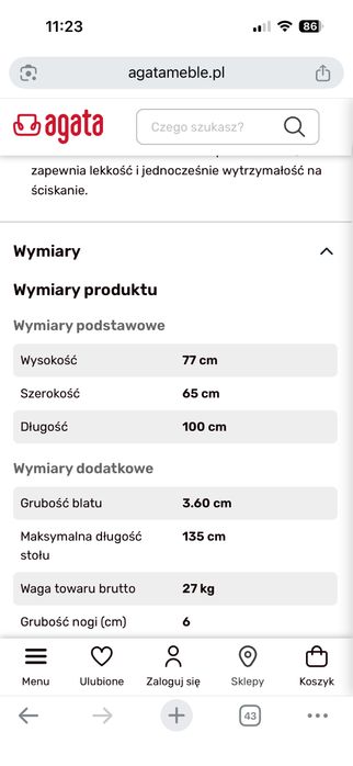 Stół rozkładany, 100-135 cm  Agata Meble