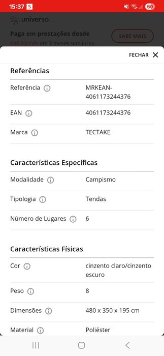Tenda de Campismo Roskilde Tectake para 6 pessoas + 2 colchoes
