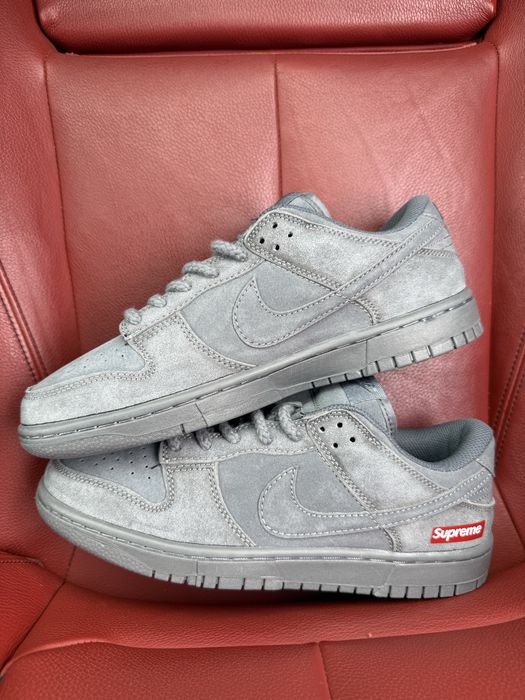 БЕЗ ПЕРЕДОПЛАТИ) Nike SB Dunk Low x Supreme Grey найк данк супрім сірі шкіряні кросівки