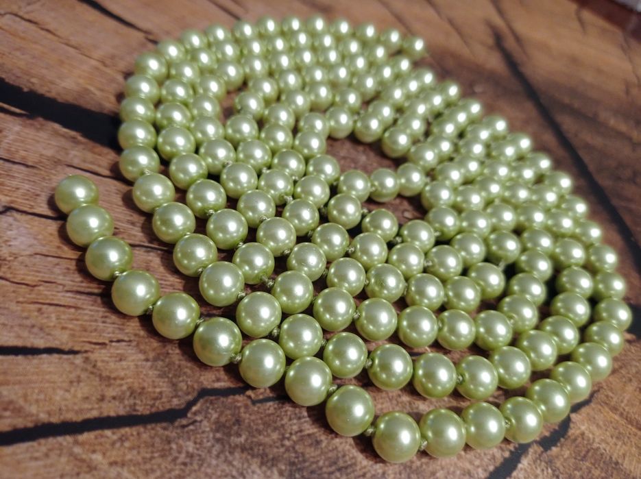 Długi (150 cm) sznur zielonkawych perełek do wiązania