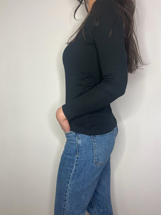 Czarna bawełniana ciążowa bluzka z długim rękawem