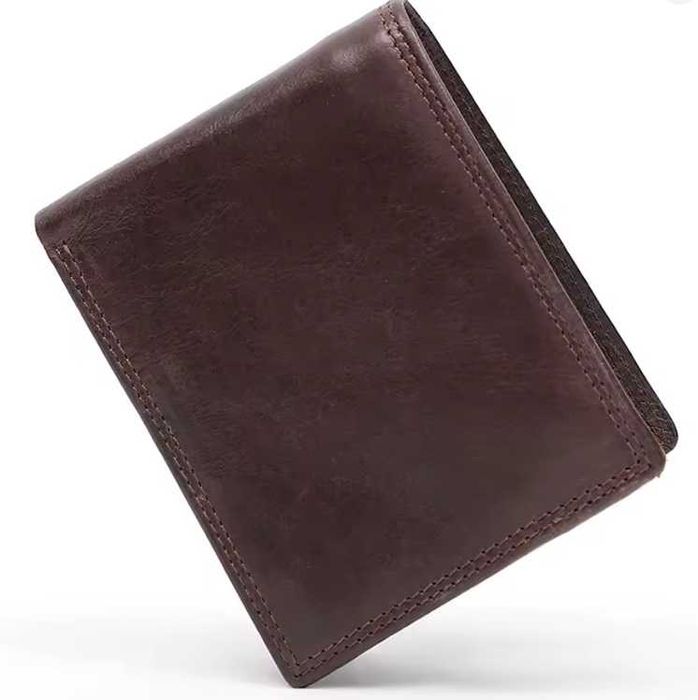 Portfel męski uniwersalny skóra ekologiczna ciemny brąz kompaktowy