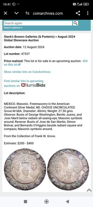 Medalha maçónica em Prata