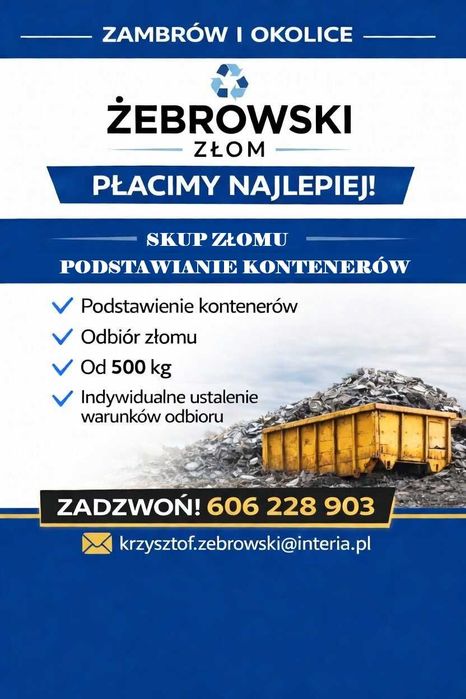 SKUP ZŁOMU Podstawianie Kontenera NA ZŁOM