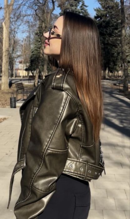Косуха, кожаная куртка хакки zara