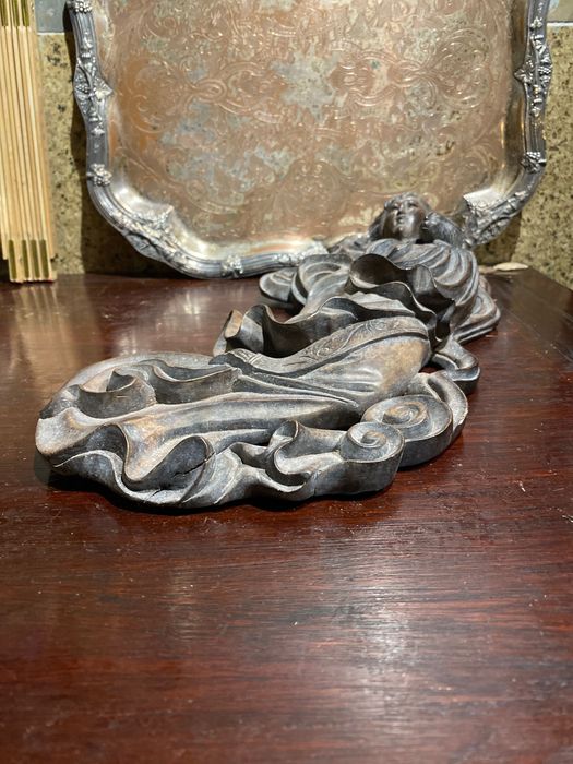 Escultura Madeira Huanghuali Deusa Chinesa Chang Séc XIX 36 cm