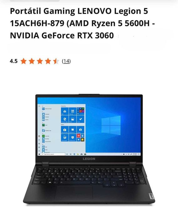 Portátil Gaming Lenovo 15ACH6H-879 (24 GB RAM, 2 discos SSD, Nvidia 6GB), COMO NOVO