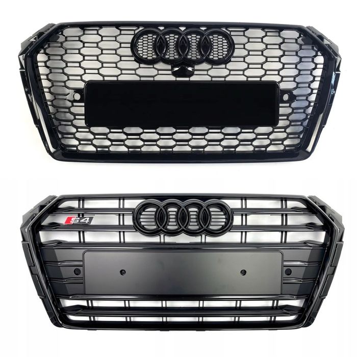 Решетка радиатора Audi A4 B9 стиль RS4/S-line 2015-2020 чорний глянець