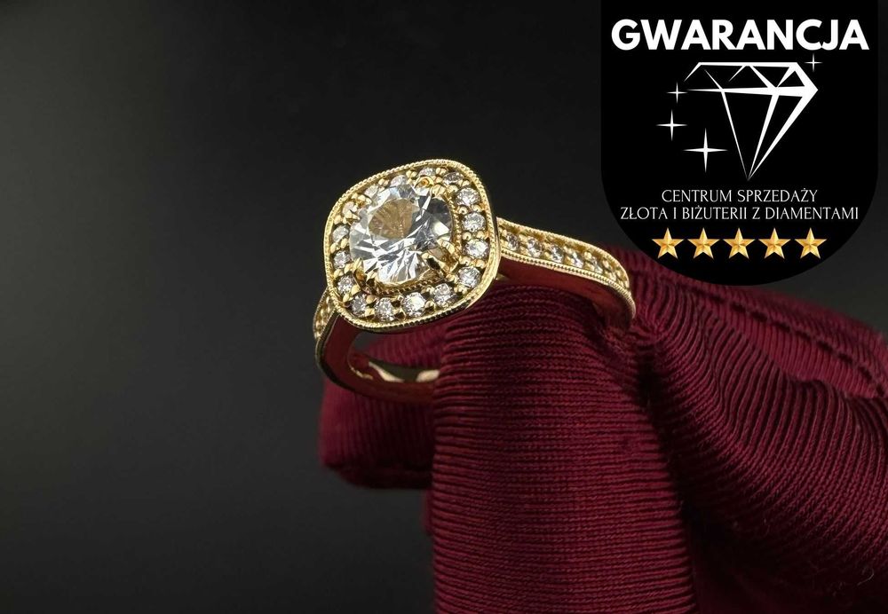 Złoty Pierścionek z szafirem i Diamentami NOWY 585 5.60g (J)