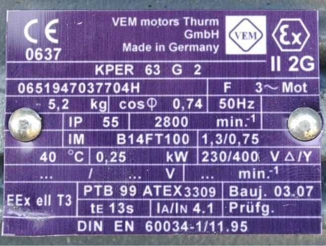 Silnik elektryczny kołnierzowy 0.25kw. 2800obr. Ex