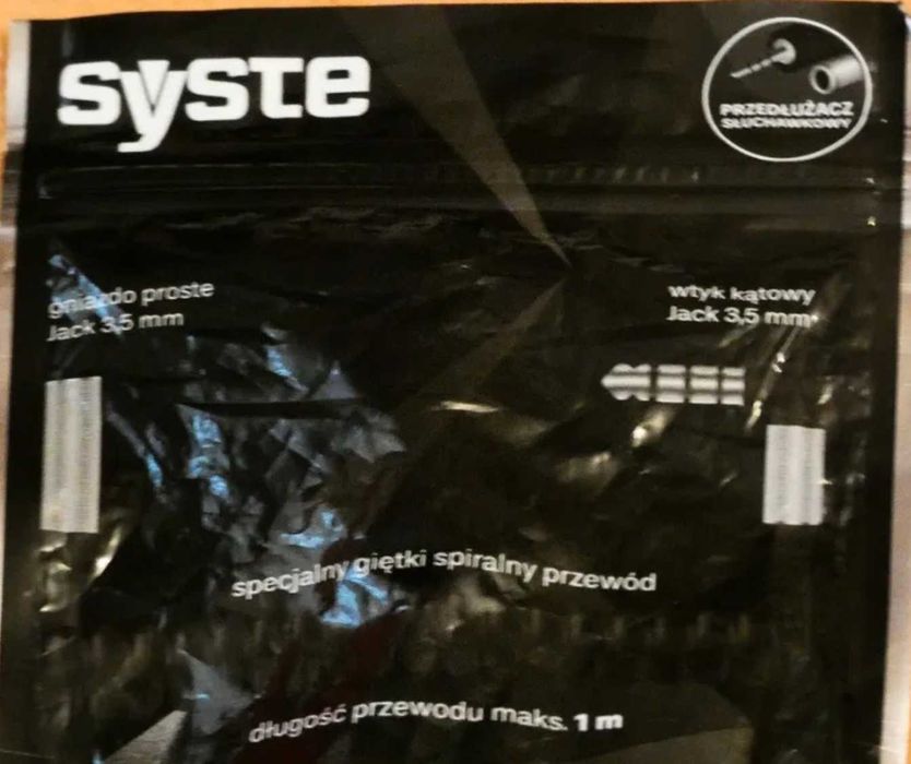 Przedłużacz słuchawkowy, SYSTE, wtyk kątowy, jack 3,5mm. Nowy!