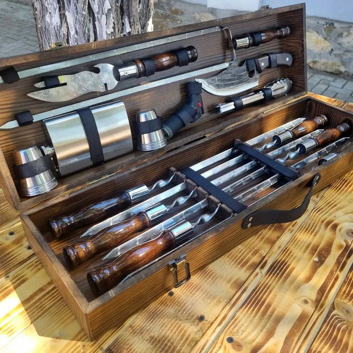 Акція! Подарунок преміум-набір шампурів у дерев’яному кейсі  шампура