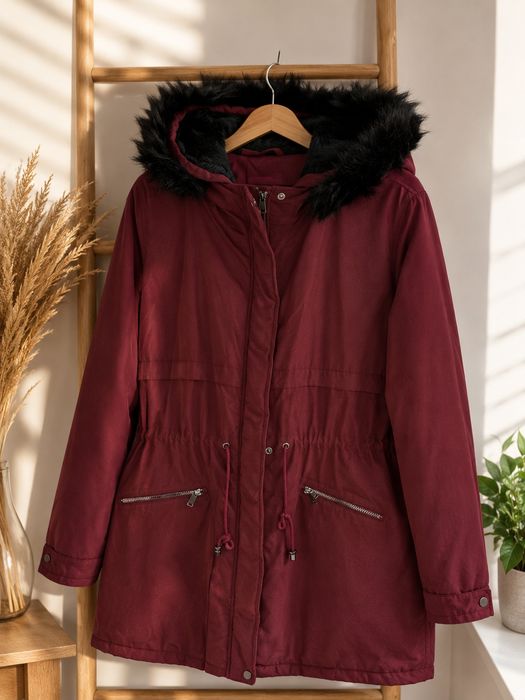 Świetna bordowa grubsza kurtka parka plus size 46 48