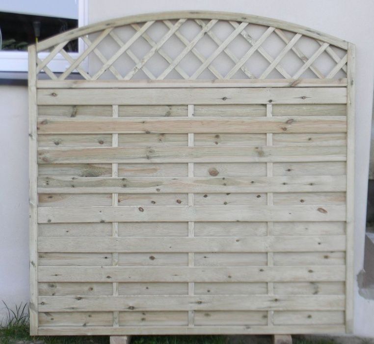 płot lamelowy panele drewniany GRUBY nie markietowy z łukiem i kratką