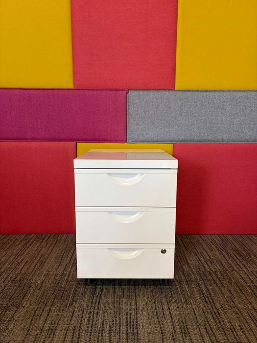 Kontenerek biurowy pod biurko metalowy biały IKEA Erik 3 szuflady