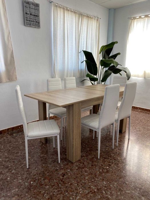 barata mesa extensível madeira e 6 cadeiras novas envio grátis