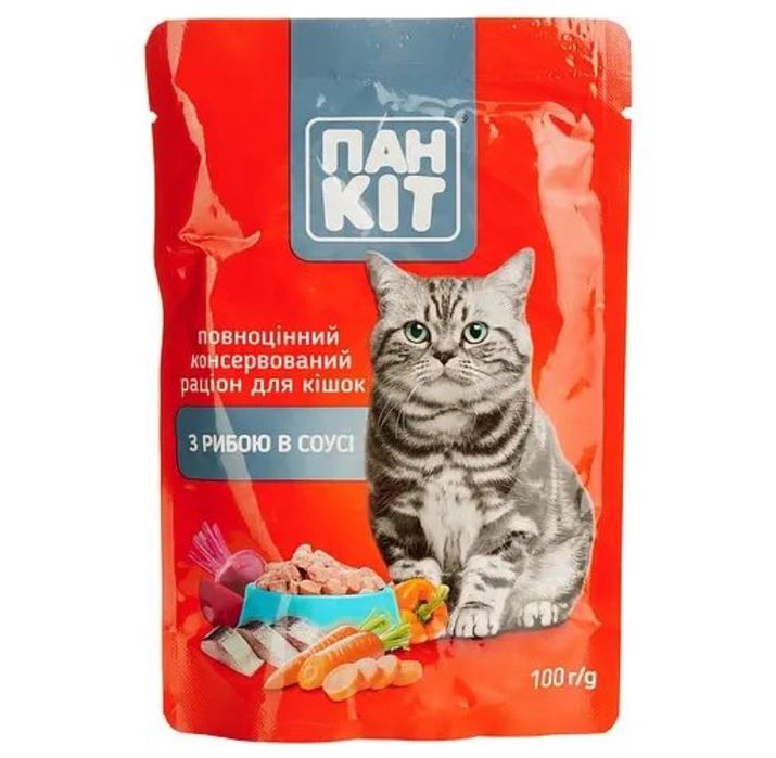 Вологий корм для котів / Влажный корм для котов Пан Кот, 100 г