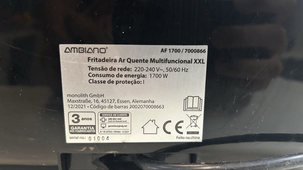 Fritadeira Air Fryer XXL Ambiano 1700W Multifunções - Excelente Estado