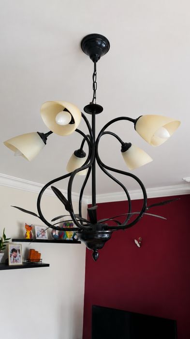 Candeeiro de Teto em Ferro Forjado Preto 5 Luzes