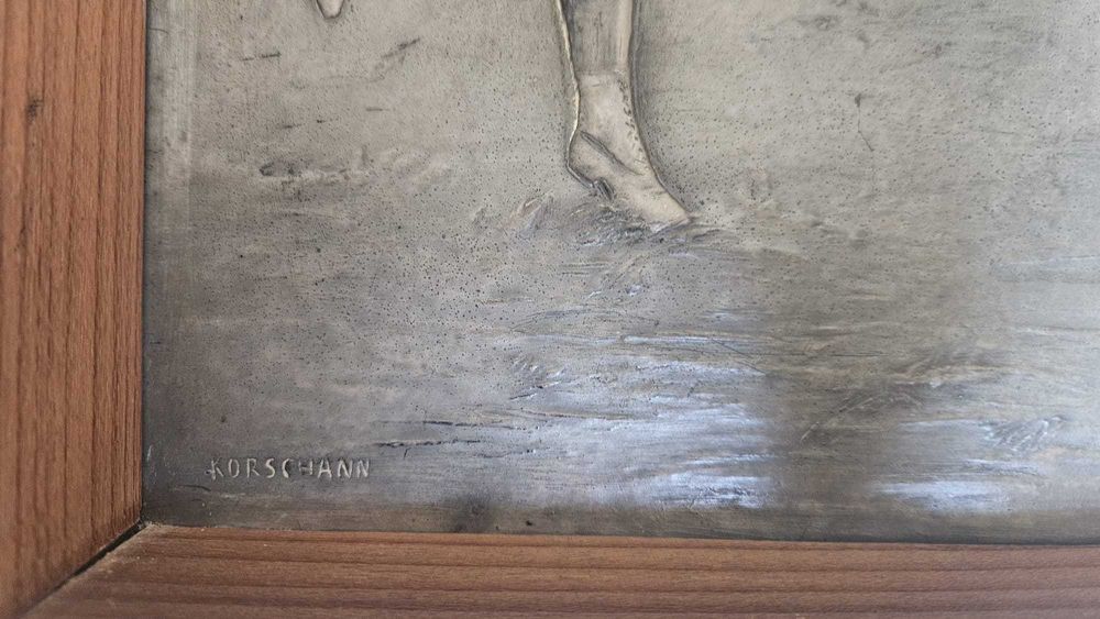 Placa artística antiga em bronze Charles Korschann