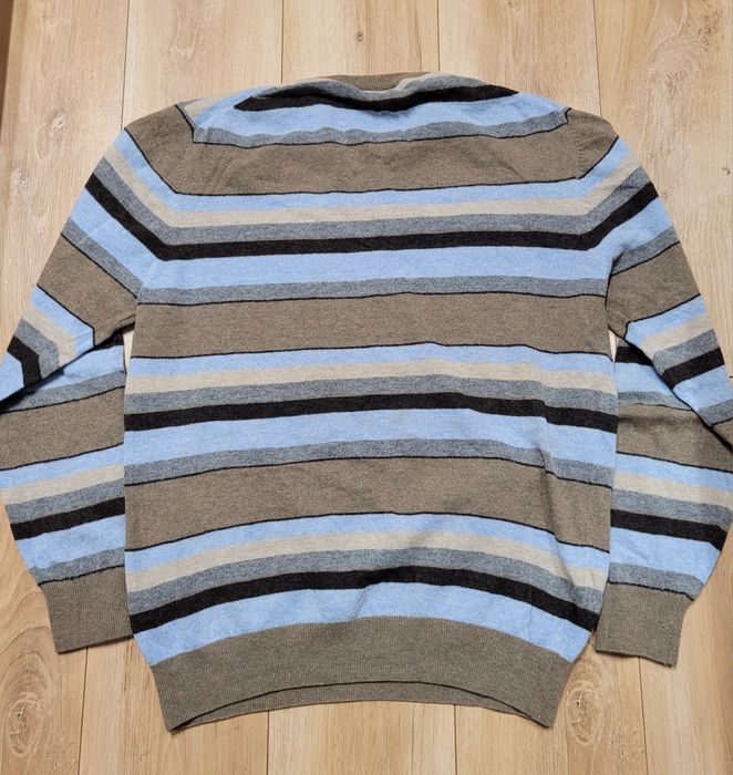 Sweter męski paski ciepły z wełny jagnięcej Black Blue  roz XXL