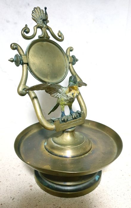 Raro antigo maravilhoso suporte de relógio de bolso com pássaro