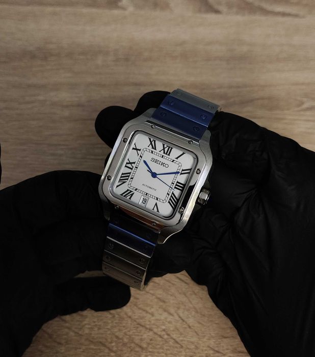 SEIKO MOD SANTOS Biały Niebieski Custom NOWY