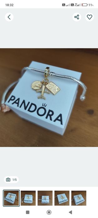 Charms potrójny travel S925  kolor złoty + pudełko prezentowe